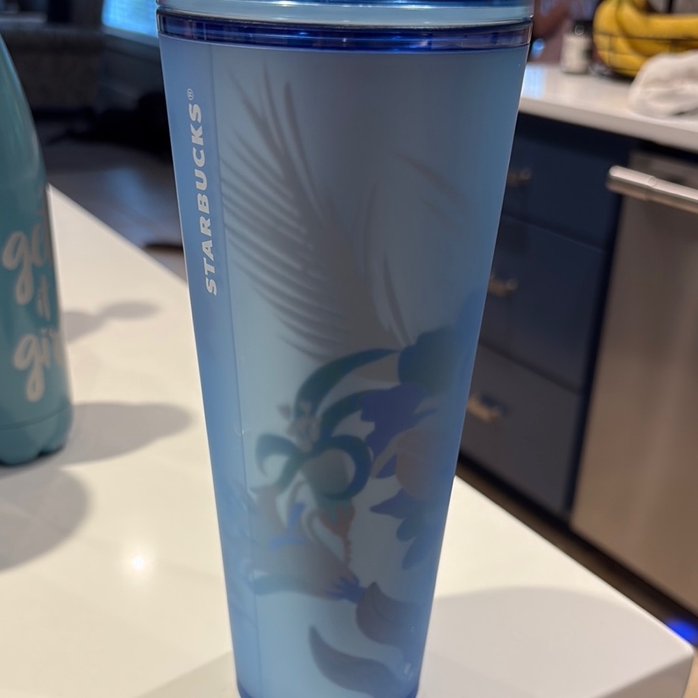Starbucks Blue Tumbler with Tropical Design